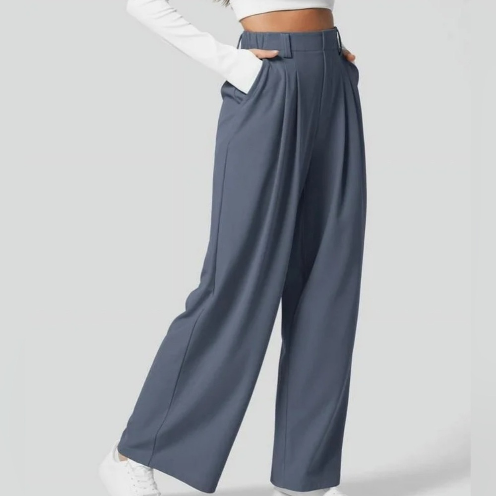 Halara High-Waisted Plicated Side Pocket Wide Leg Waffle Casual Pant